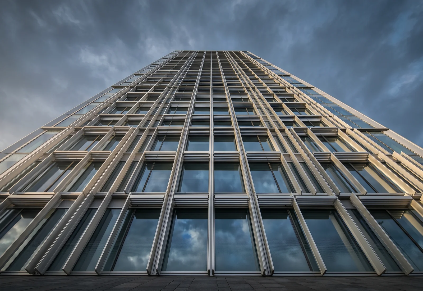 Stylized abstract skyline built from aluminium facade grids